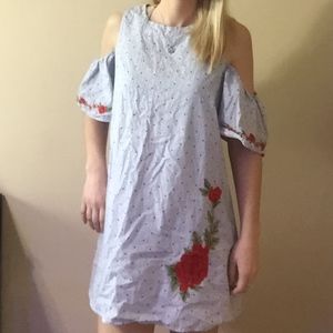 Embroidered cotton off the shoulder dress
